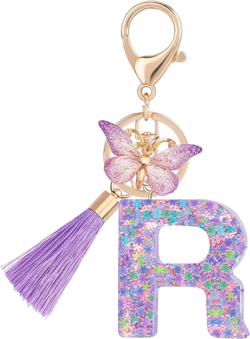 Suweibuke Cute Pink Key Chains for Women Girls, Initial Letter Keychains with Tassel, Charms for Key Purse Handbags Backpacks - Image 1